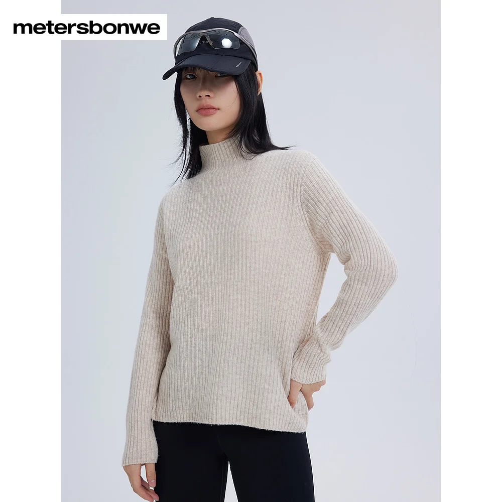 Metersbonwe-Women's Mock Neck Soft Sweater Comfortable Version Excellent Air Permeability Warm Pullovers Elegant Basic Winter