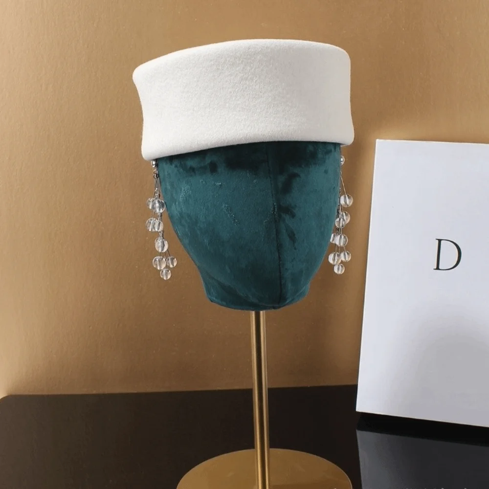New Hard Top Wool Felt Berets Concave Top British Retro Vintage Fedoras Hats Pillbox Cap Formal Events