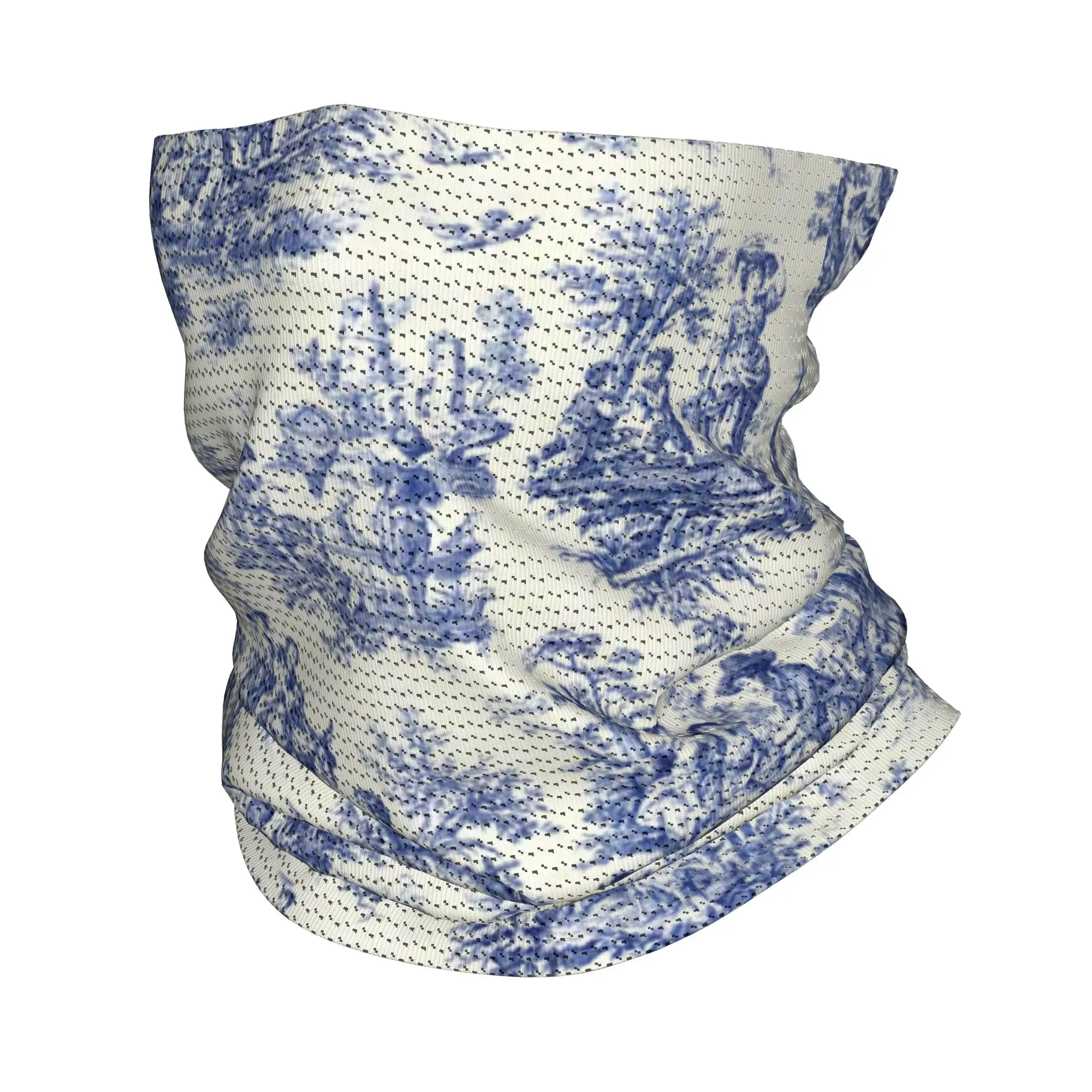 Navy Blue Toile De Jouy Motif Pattern Bandana Winter Neck  Wrap Face Scarf for Hiking Traditional France Art Gaiter Headband