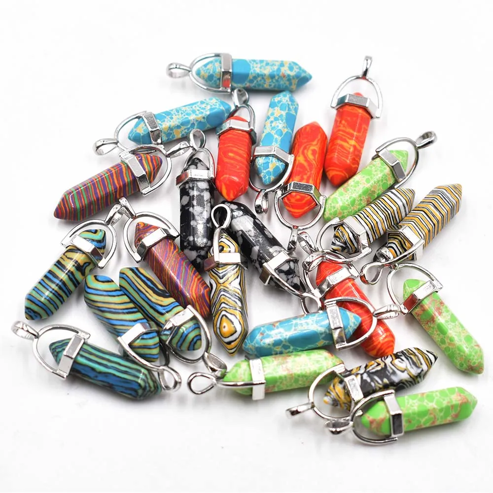 

New Fashion good quality crystal pillar Point charm pendants for jewelry pendants making 24pcs/lot Wholesale free shipping