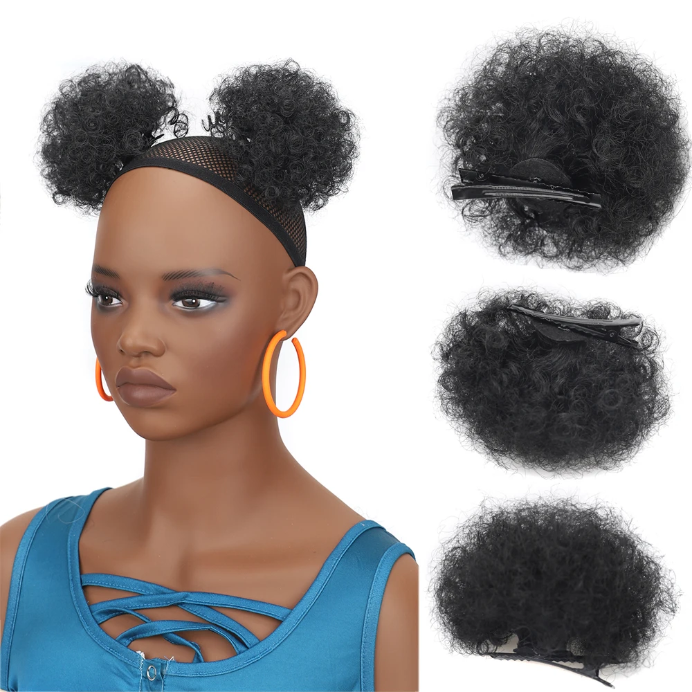 Synthetischer Afro-Puff-Clip-on-Haarknoten für Kinder, kleine verworrene lockige Pferdeschwanzverlängerung für kleine Mädchen, Haarteil mit wiederholtem Einsatz
