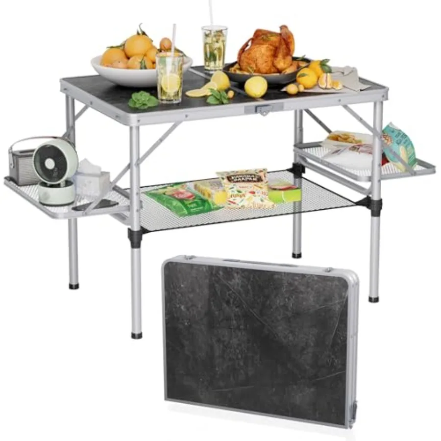 

Folding Camping Table 3ft for Outdoor Patio RV Car Camping, Aluminum, Silver, Portable with Extra Side Racks Storage Net
