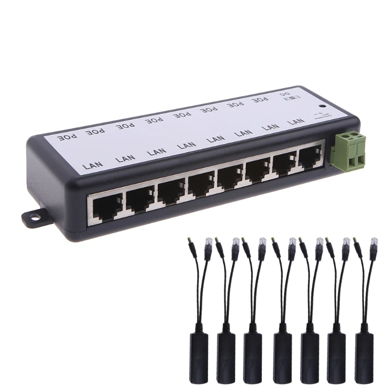 8 Ports PoE Network Injector for IEEE 802.3af RJ45 Port for DC 12V-48V Drop Shipping