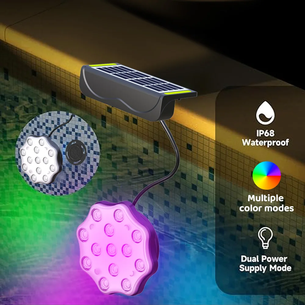 

D5 Solar Pool Lights Solar Powered Submersible LED Lights With Remote IP67 Waterproof Swimming Pool Light For Frame Above Ground