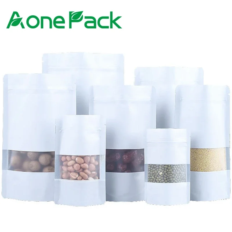 Matt White Reseal Plastic Aluminum Foil Dry Food Packaging Stand Up Pouch Snack Cashew Nuts Packaging Bag with Zipper and Window