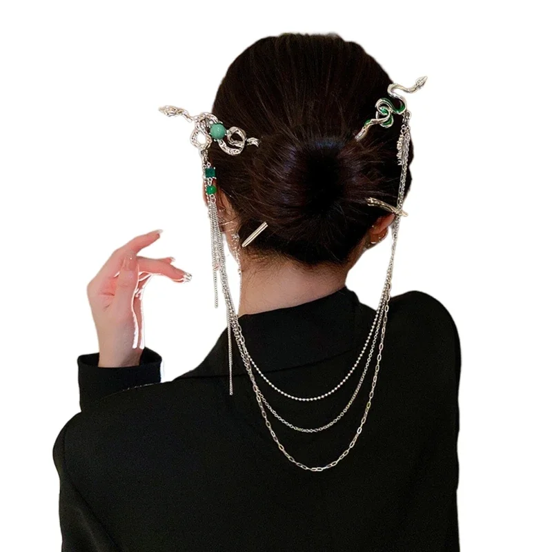 

Double Snake Hair Pins Detachable Tassel Hair Sticks Chinese Hair Pin Hairstyle Chignon for Women Girls