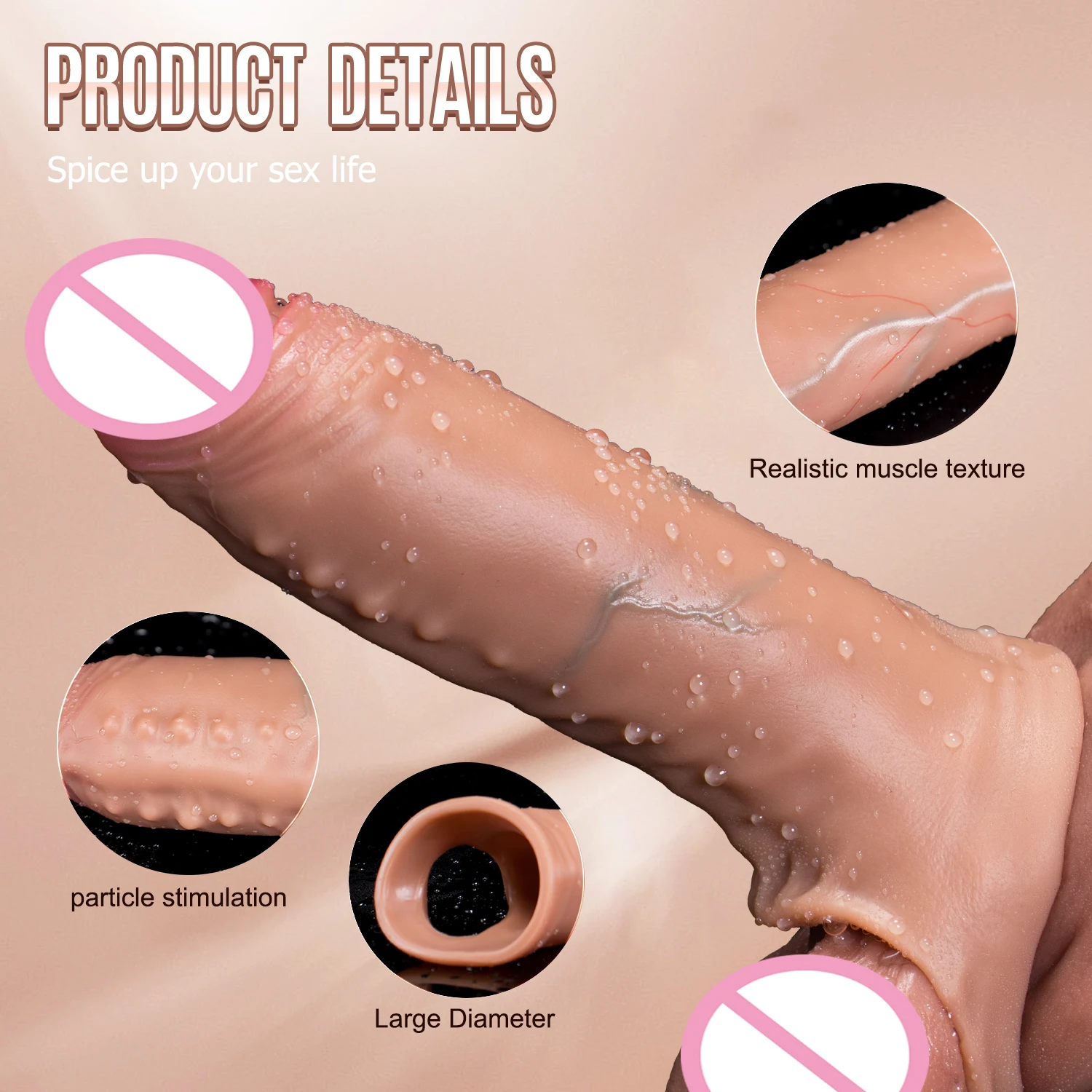 Oieffur-funda para pene Real con anillo para pene, condones texturizados para eyaculación retardada para hombres, extensor de condón reutilizable