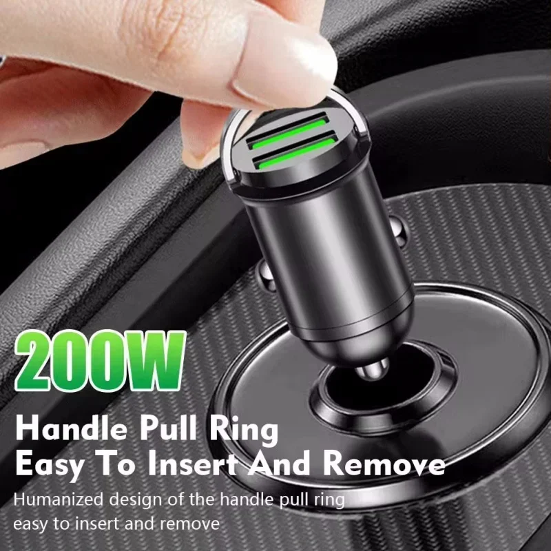 Auto 100/200 W Dual Port Mini USB Ladegerät Ultra Schnelle Lade Zigarette Leichter Buchse 12-24 V Aluminium Handy Lade Adapter