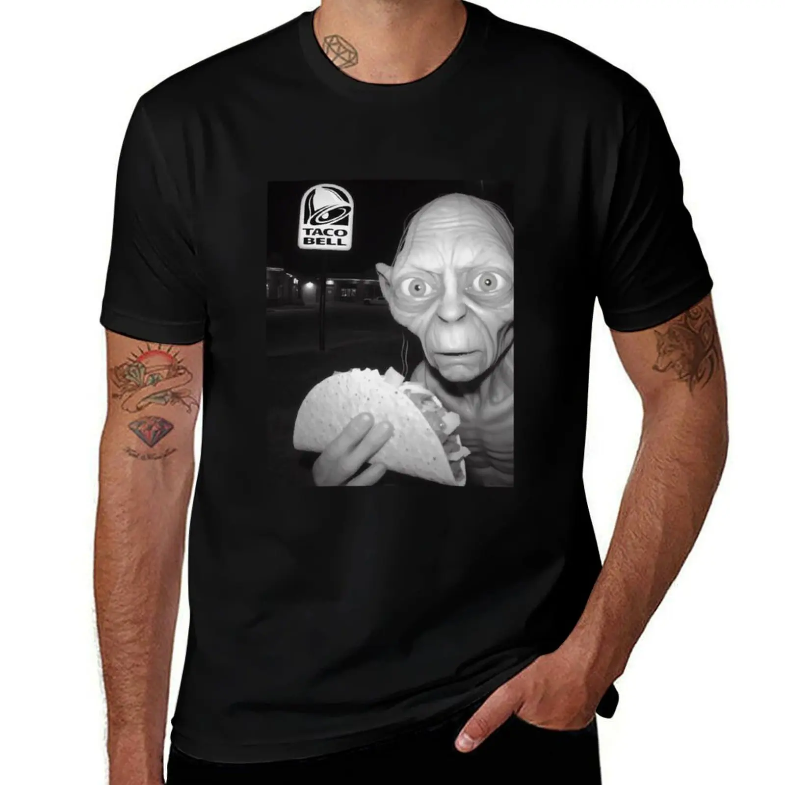 

Gollum eating Taco Bell T-Shirt cotton man t-shirts funny costumes blanks korean fashion Men's t-shirts