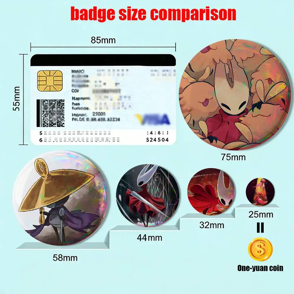 Sherma Hollow Knight Silksong Hornet Laser reflective round badges pins bag clothing decorations collectibles gifts for friends