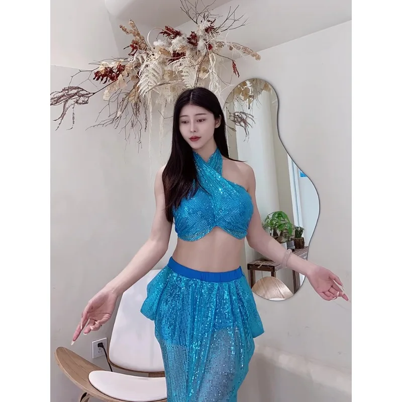 ที่กําหนดเอง Belly Dance เครื่องแต่งกายฝึกเสื้อผ้าชุดใหม่คอ Glitter สวมใส่ชุดเซ็กซี่หญิง