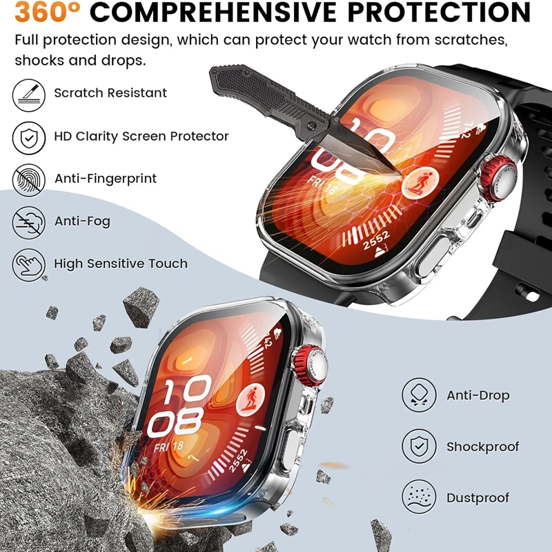 Huawei Watch Fit 3/4/4 Pro用強化ガラス+ケース、スクリーンプロテクターフレームバンパーカバー、Huawei Watch Fitシリーズ3 4 4Proケース