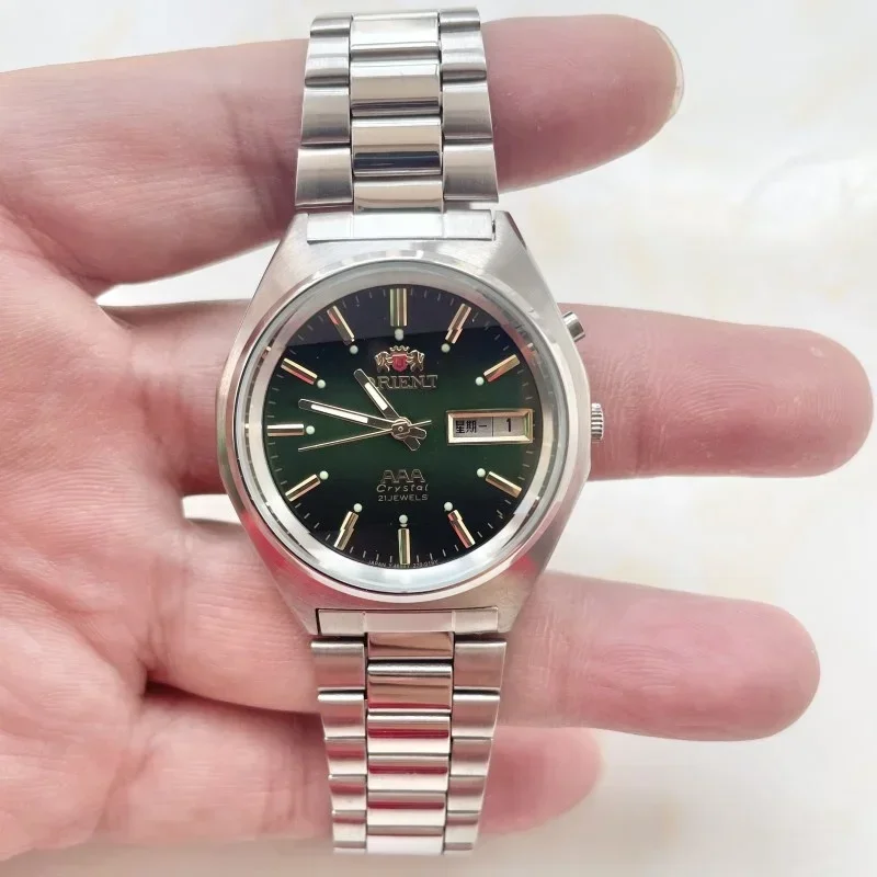 DFDG 36MM Casual Diamond Date Sports Watch with Japanese Movement Orient Watch Unisex Mechanical Stainless Steel World Time