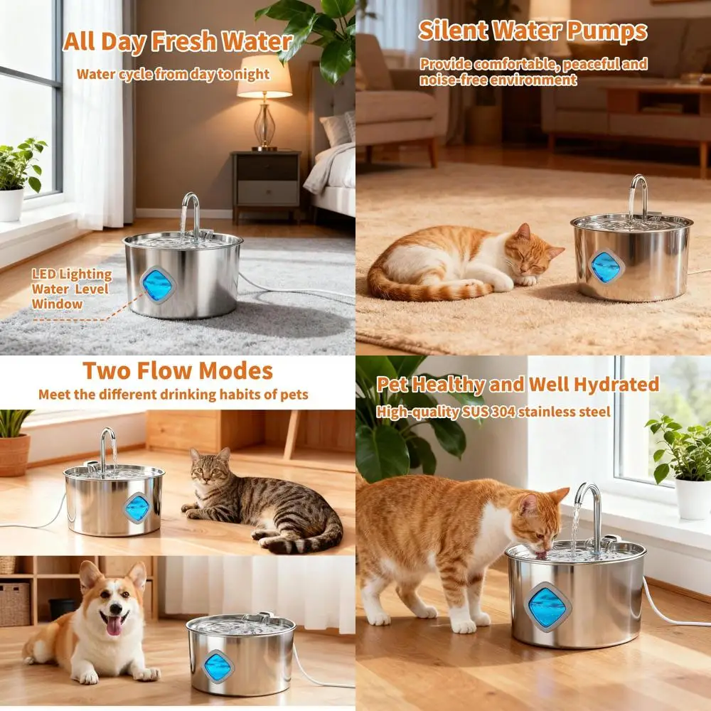 

Cat Water Fountain Stainless Steel: 108oz/3.2L Cat Fountain for Drinking - Pet Water Fountains for Cats Indoor - Dog Water Bowl