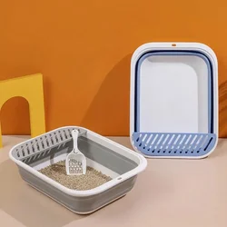 Portable Cat Bedpans Foldable Cat Toilet Large Capacity Semi-closed Pet Cat Litter Box Anti Splash Cat Tray Cleaning Bath Basin