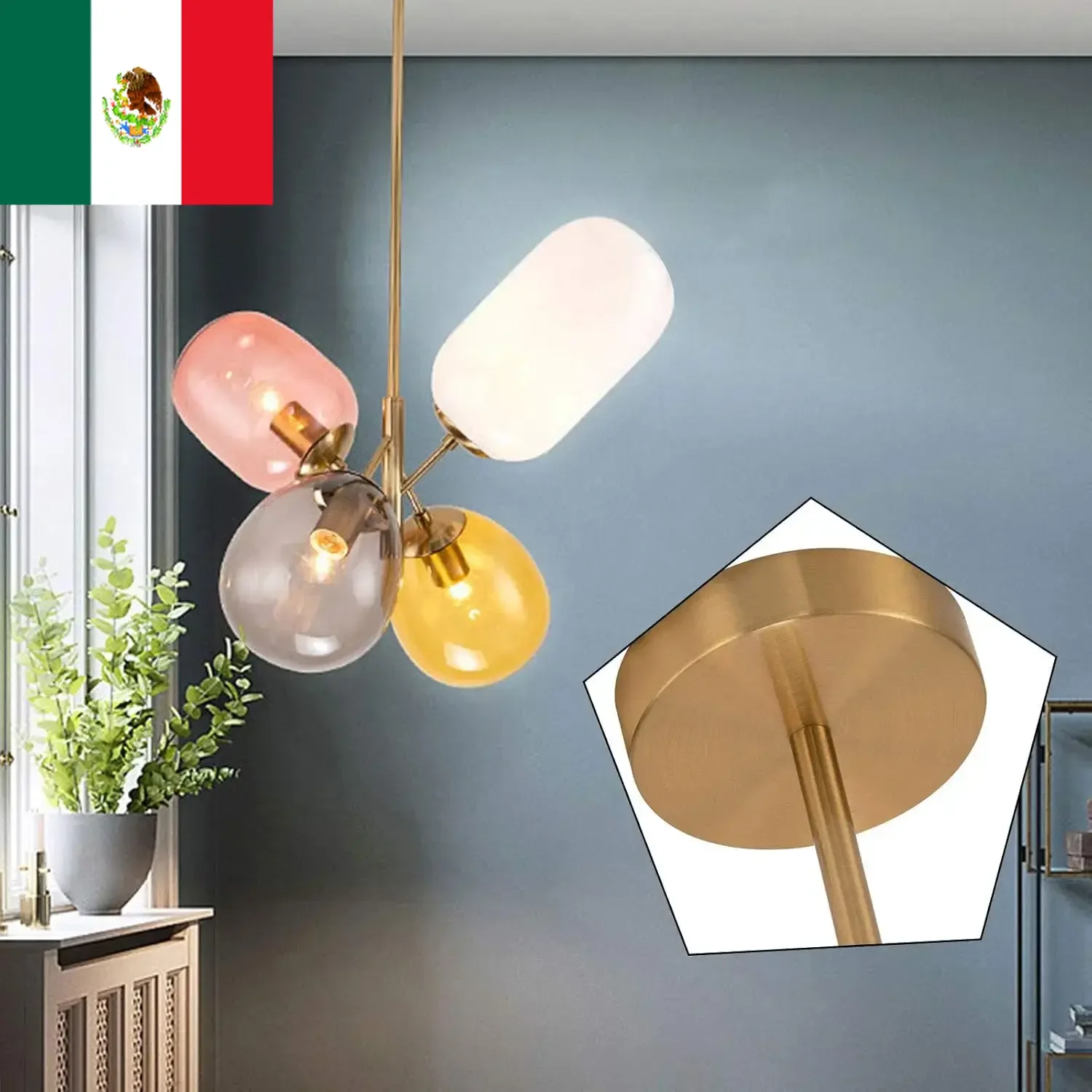 Modern Colorful Colored Glass Ball LED Pendant Light Brushed Brass Globe Pendant Lighting Stained Glass Balloon Chandelier Light