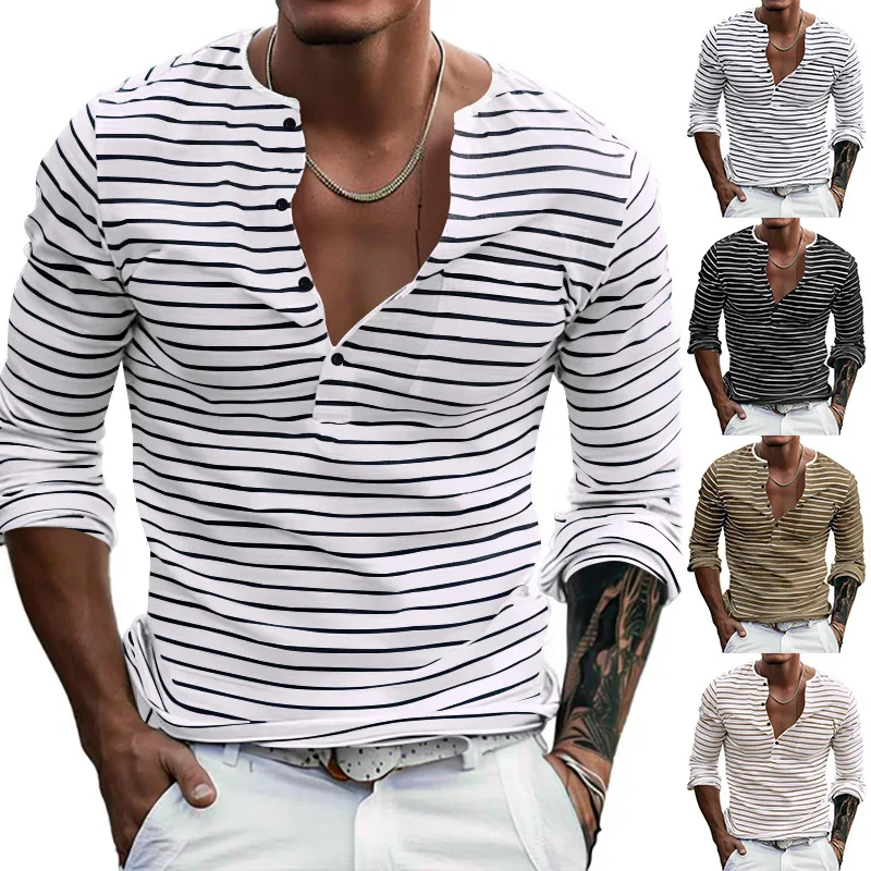 

Cotton T Shirt Men Casual O-neck Long Sleeved Mens Tshirts Spring High Quality Basic T-shirt Male button collar basic tshirt