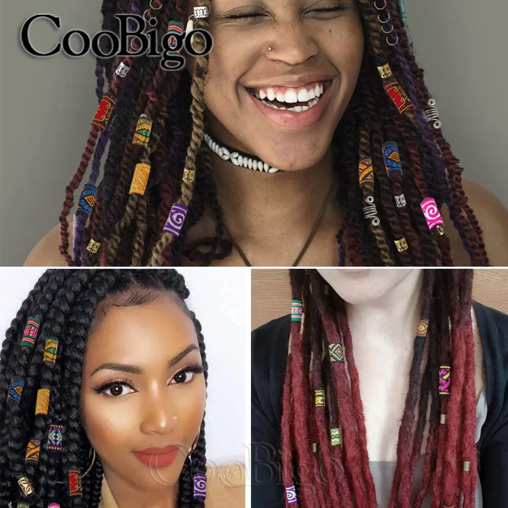 10pcs Braid Hair Rings Tube Hiphop Embroidery Fabric Dreadlock Beads Clips Cuff Headwear Hairwear Decor DIY Craft Supplies