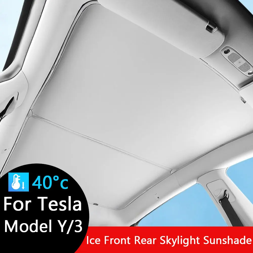 Osłona przeciwsłoneczna na szyberdach do Tesla Model 3 Highland Model Y 2017-2026, ulepszona wersja z tkaniny termoizolacyjnej, z klamrami, osłony przeciwsłoneczne na szklany dach, przedni i tylny szyberdach.
