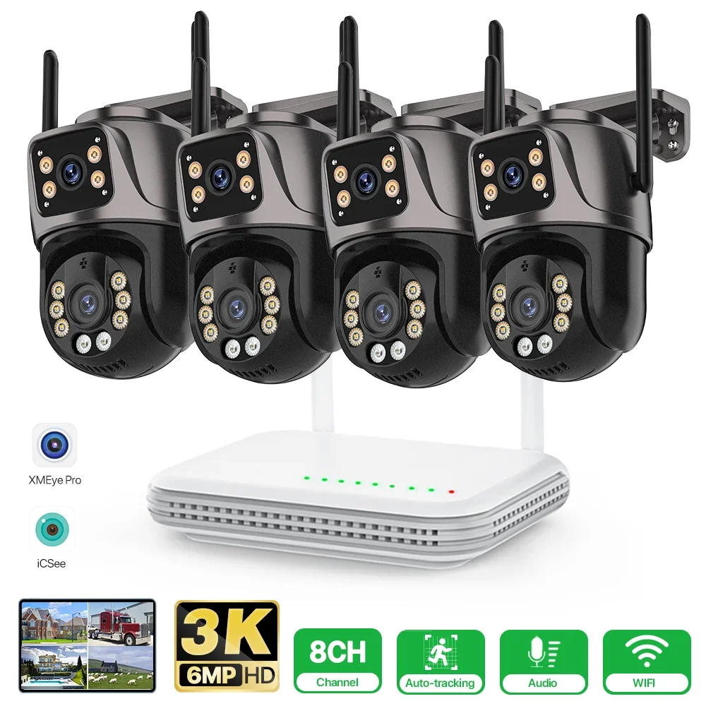 8CH WiFi NVR PTZ Trackable Cam HD IP Dual Lens Cam Home CCTV Security System Waterproof Infrared Visible Surveillance Video Kits