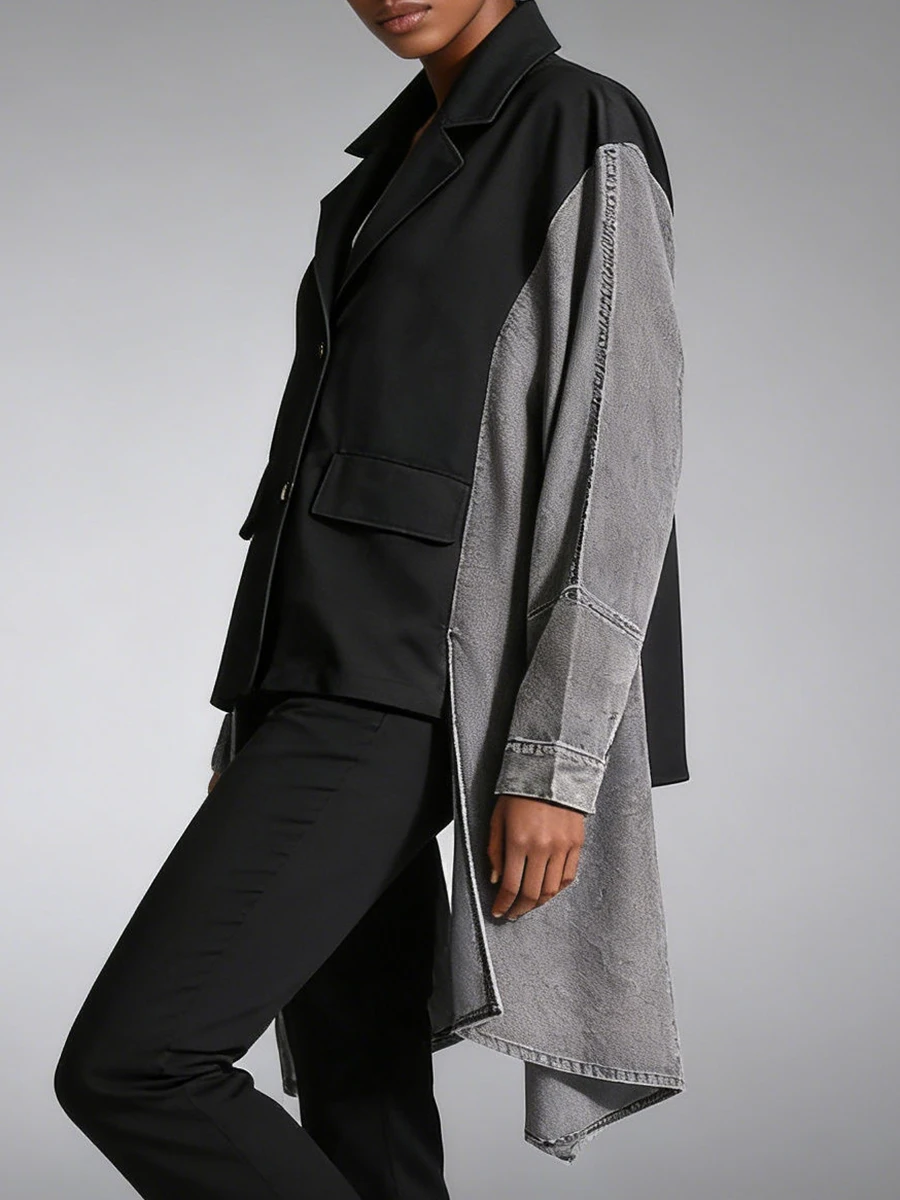 Vgh hit cor temperamento jaquetas irregulares para mulheres lapela manga longa botão emendado primavera jaqueta casual moda feminina nova