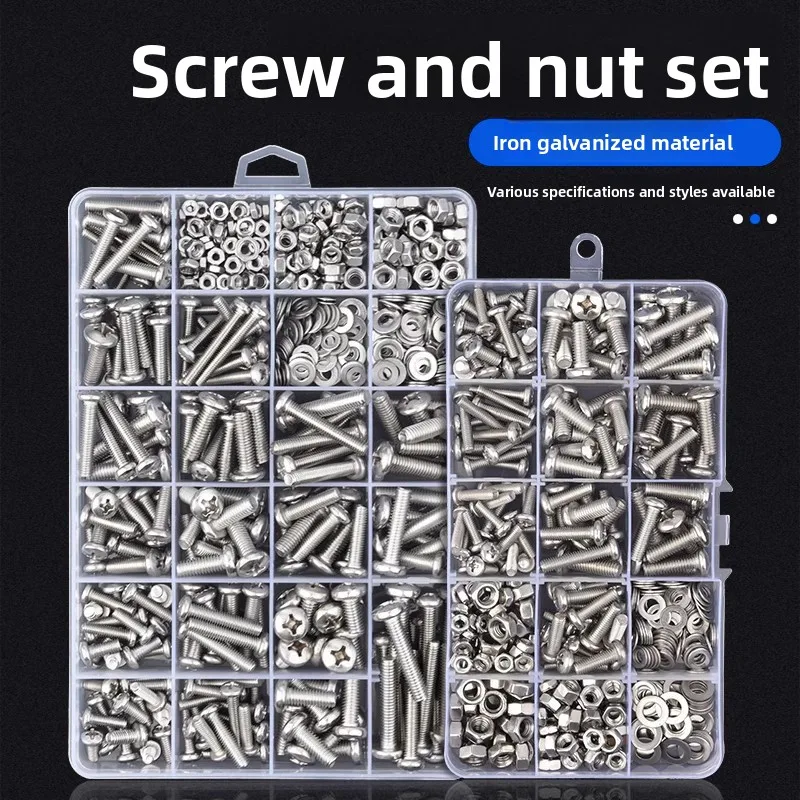 M2 M3 M4 M5 M6 Eisen verzinktes Material Phillips Kreuz Rundkopf Sechskantgewinde Nagelschraube Befestigungsmutter Bolzen Sortiment Kit Set