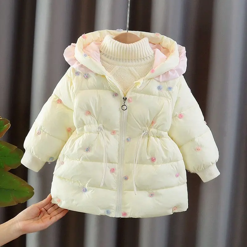 2024 New Girls Plush Thick Hooded Coats Autumn Winter Cotton Coat Children Fashion Keep Warm Clothes for Kids Outerwear TY95