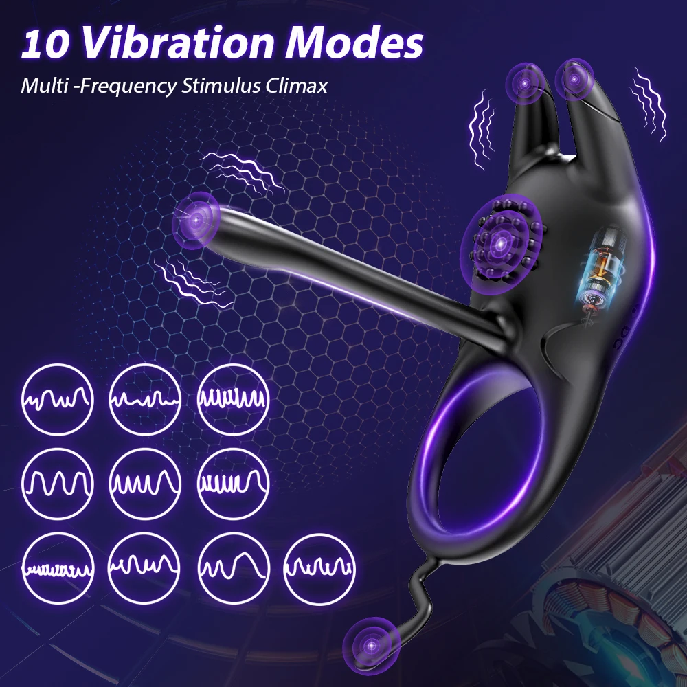 Vibrating Cock Ring for Men Ejaculation Delay Penis Ring Penis Vibrator Clitoris Stimulator Chastity Cage Sex Toy for Couples