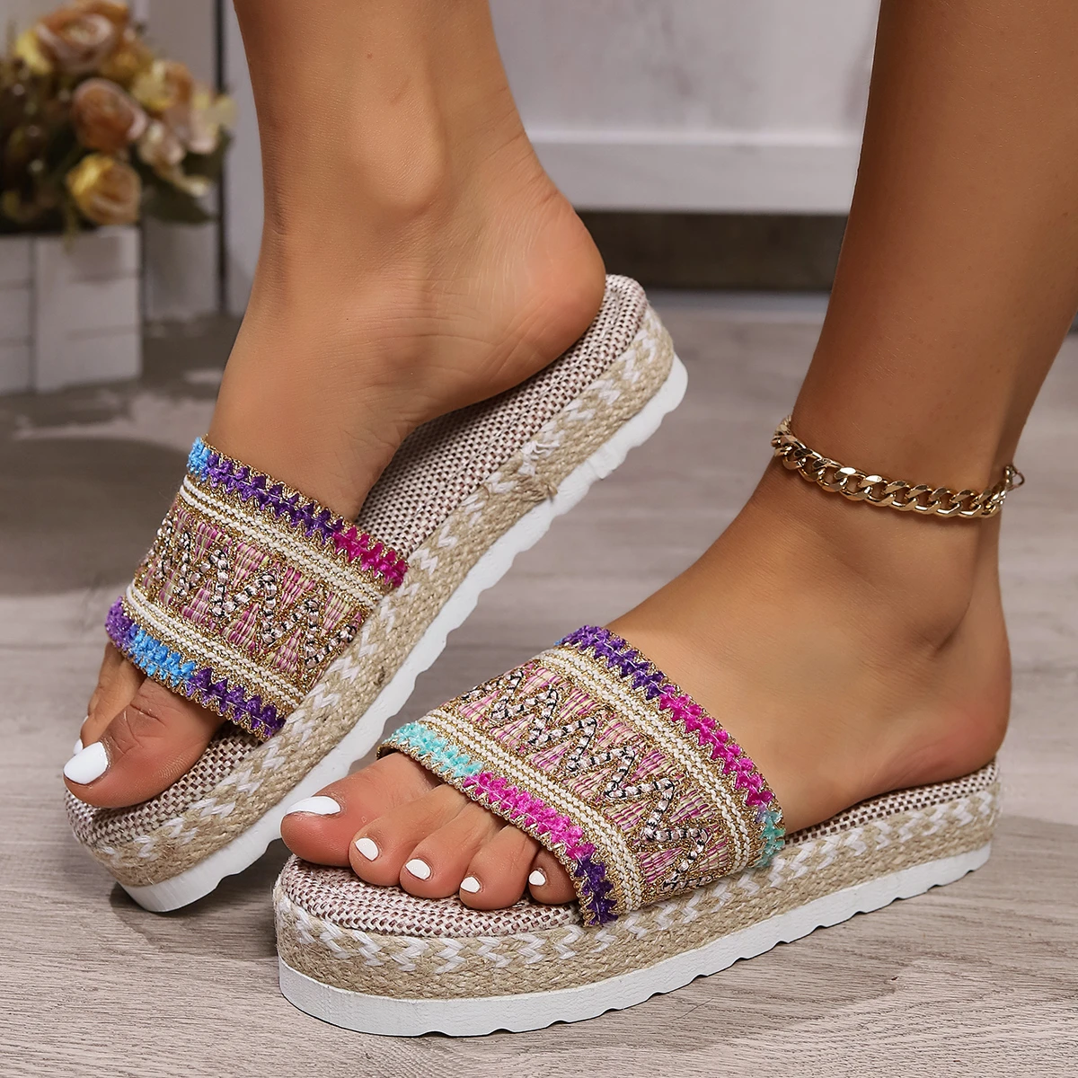 Pantofole da donna piattaforma scarpe estive per donna sandali Casual con tacco da spiaggia scarpe da donna espadrillas da donna fatte a mano bohémien