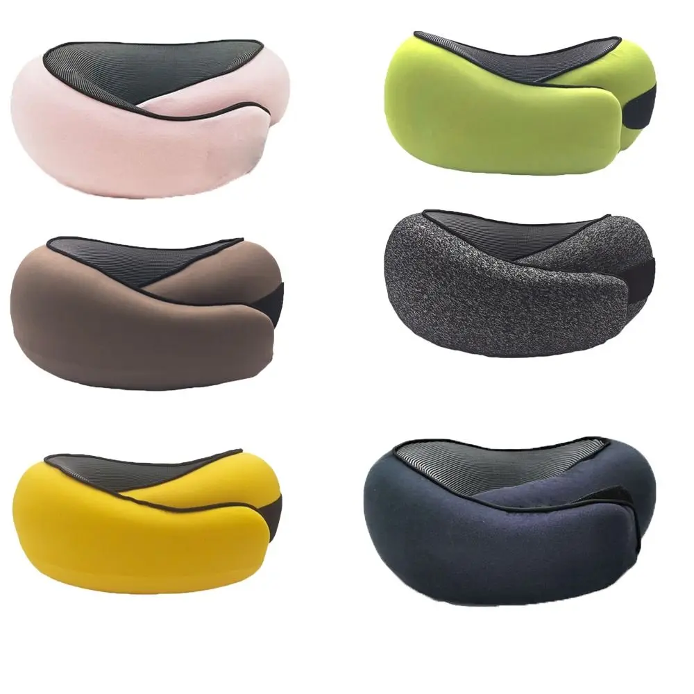 U-shaped Travel Neck Pillow Adjustable Soft Memory Foam Pillow with Drawstring Bag Supports Head Neck and Chin Airplane Cushion