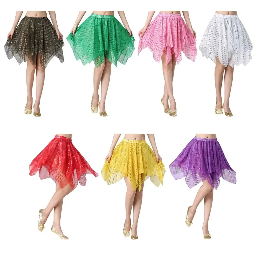 Falda de traje de baile de rendimiento de nailon, traje de danza del vientre, accesorios de danza del vientre, falda brillante con lentejuelas, disfraz de actuación