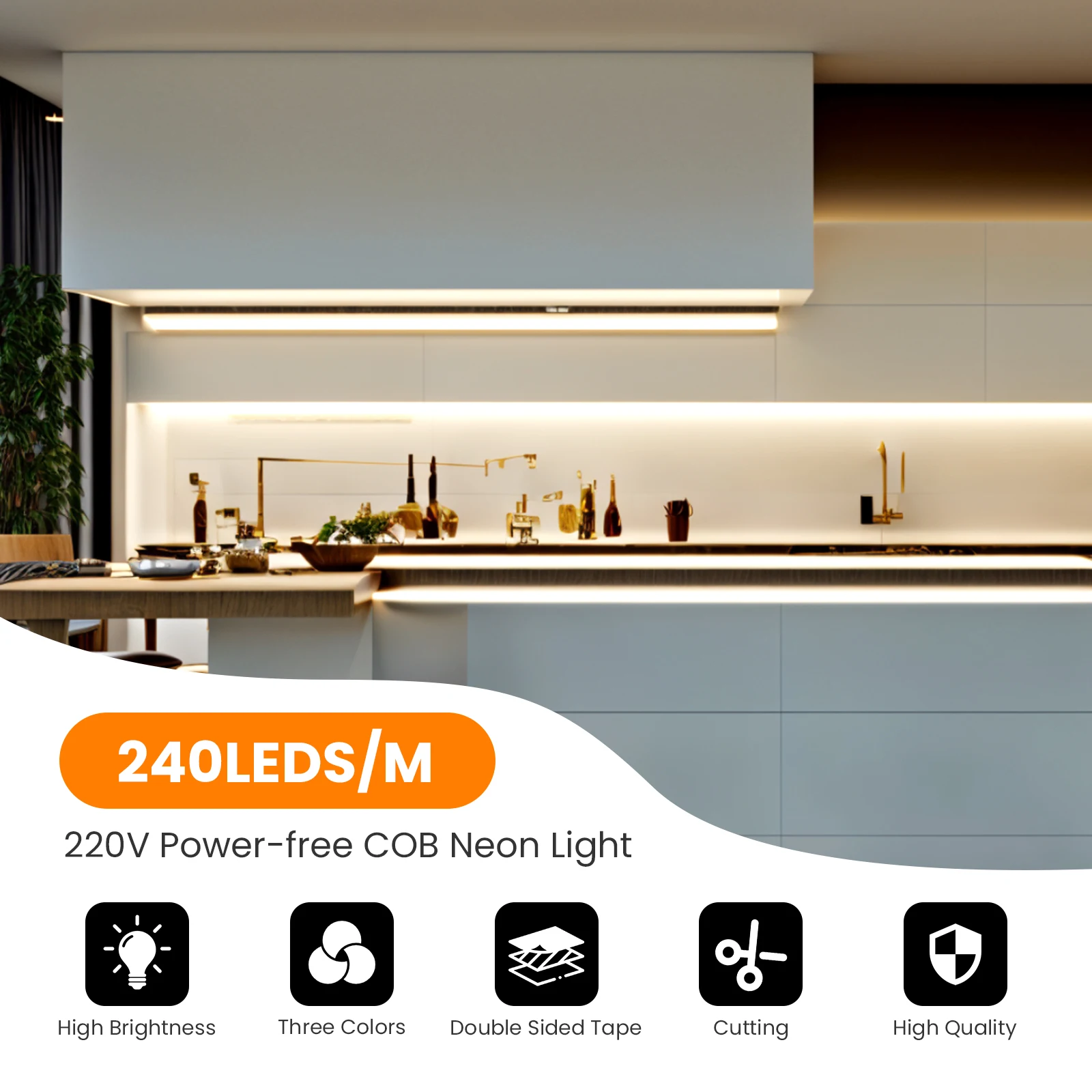 220V Dimmable COB LED Neon Strip Light Adhesive Waterproof Outdoor RA90 IC 240LED/M Flexible Ribbon Tape With Switch/Dimmer Plug