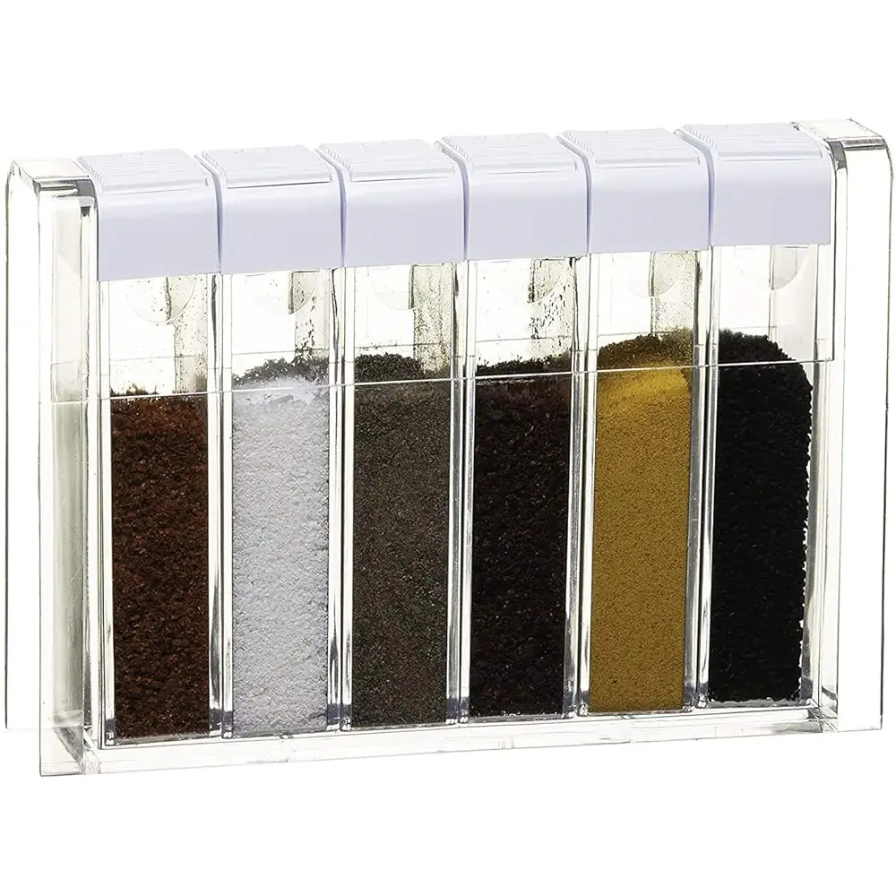 

Набор из 6 баночек для специй - пластиковые контейнеры для приправ без BPA с крышками и поддоном, прозрачные дорожные дозаторы для специй