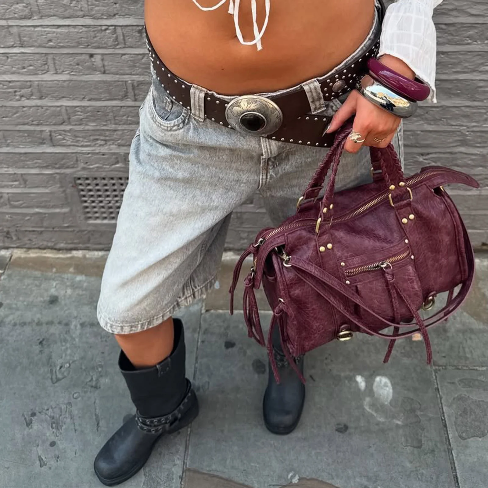 Women y2K Vintage Denim Shorts Casual Vintage Washed Knee Length Jean Short Pants for Vacation Beach Club Streetwear