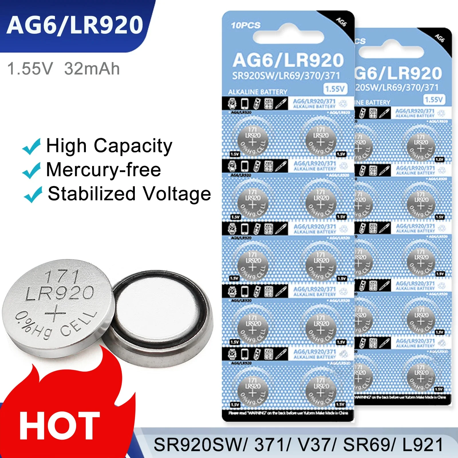 

5-50Pcs AG6 High Quality Alkaline Button Batteries LR920 SR920SW 371 V37 SR69 L921Cell Coin Battery For Watch Toys Calculator