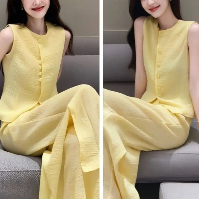 

Spring and Summer Yellow Western-style Shirt Top Pants Set Super Beautiful High-end Temperament Socialite Two-piece Set