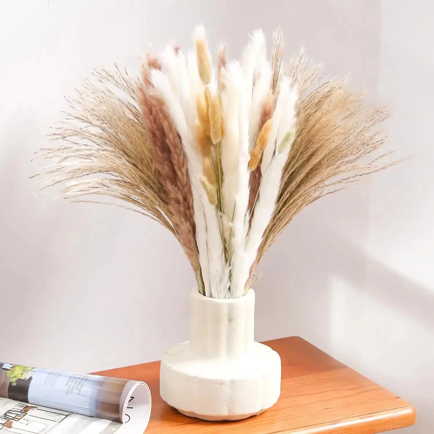 75pcs Natural Dried Pampas Bouquets Home Decor Phragmites Flowers Fluffy Stems Bouquets Wedding Boho Country Farmhouse Party