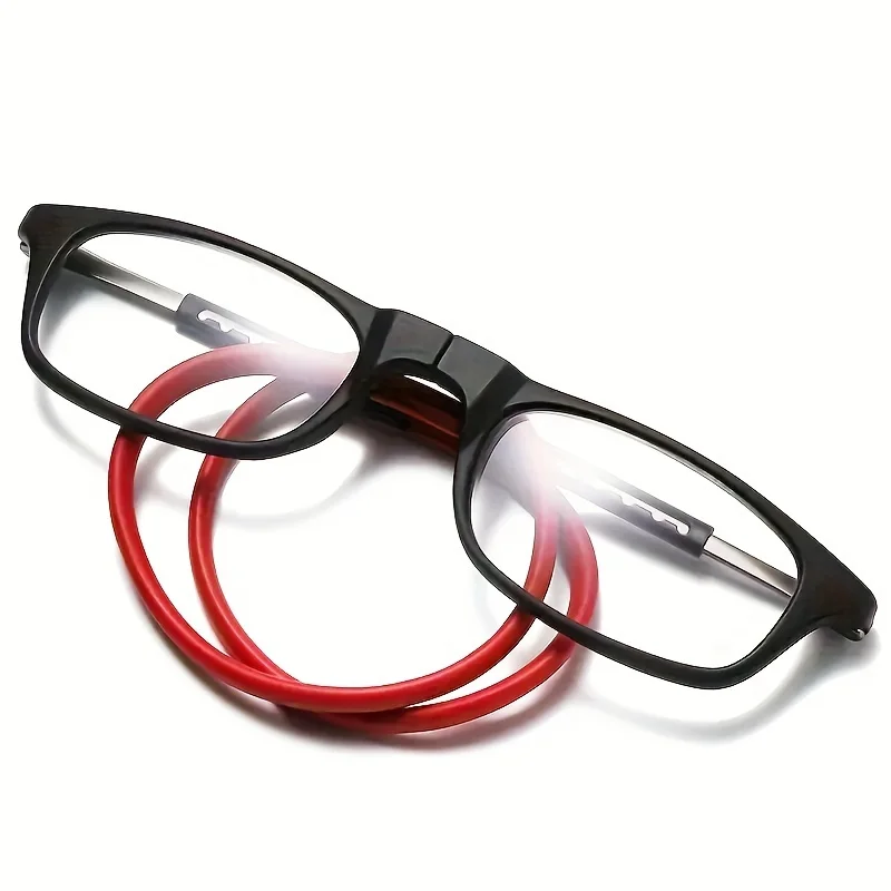 1 قطعة المحمولة خفيفة للغاية المغناطيس معلقة الرقبة نظارات للقراءة ، الرجال النساء مكافحة الضوء الأزرق إطار كامل نظارات + 100 إلى + 400 #3