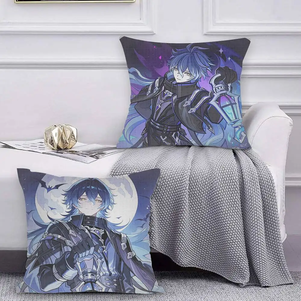 G-Genshin I-Impact F-Flins Pillow Case Pattern Printed Pillowcase For Living Room Sofa Cushion Cover