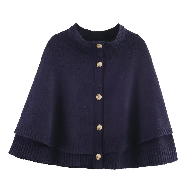 秋 Oネック シングルブレスト 半袖 ニットセーター レディース ヴィンテージ エレガント ルーズ ケープ カーディガン 女性 セクシー シック ウェア 2025