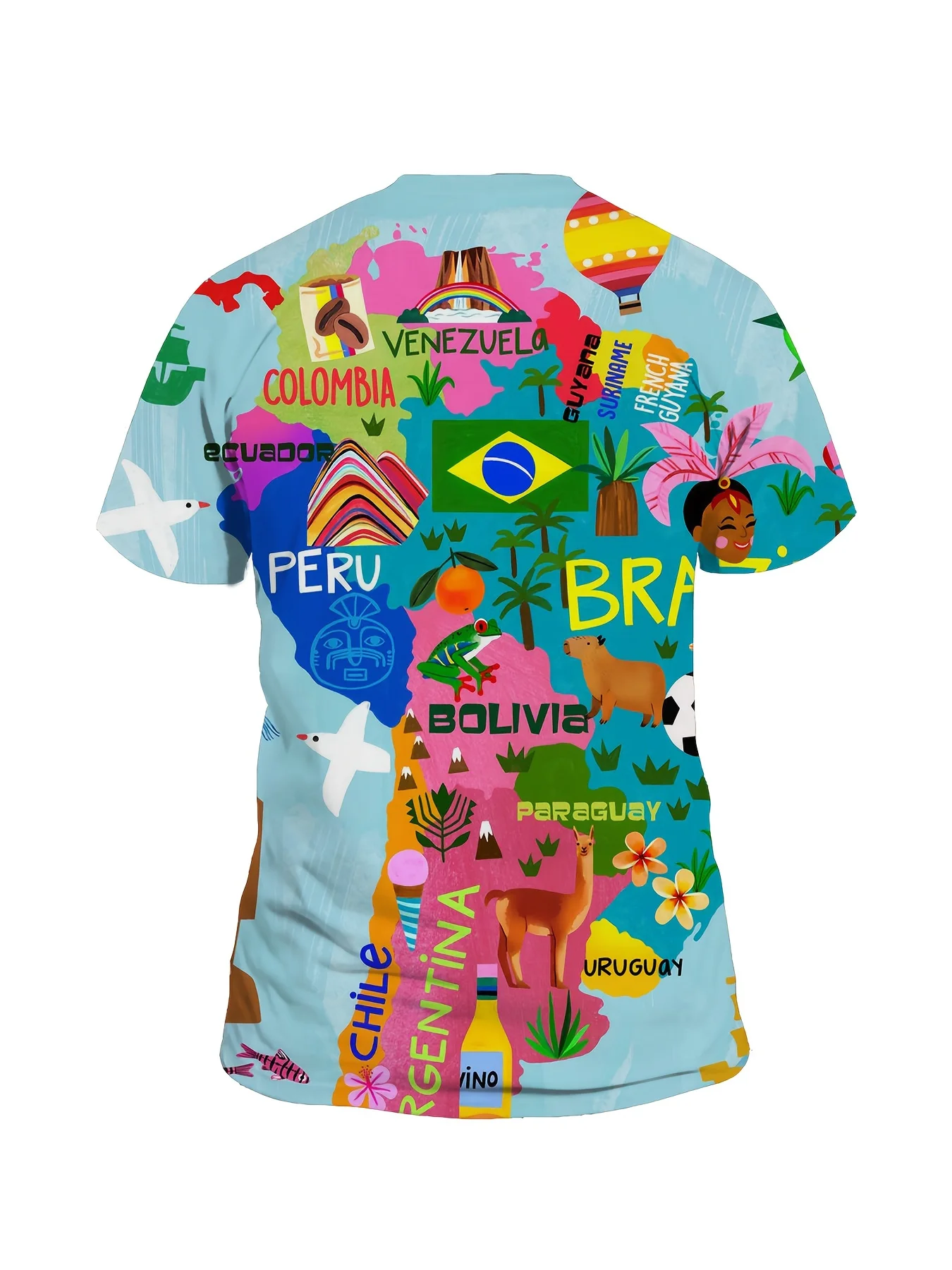 تي شيرت رجالي بطباعة ثلاثية الأبعاد لكامل الجسم من أمريكا اللاتينية - البرازيل والمكسيك وأعلام الأرجنتين والعلامات المميزة (Christ the Redeemer، Llama #2