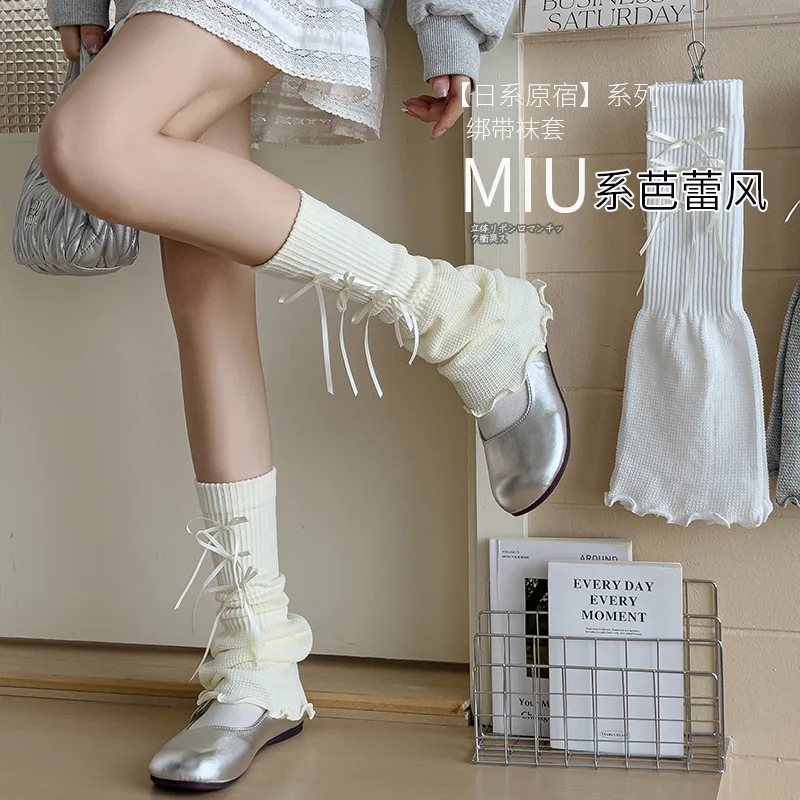 

Knit Leg Warmers for Girls White Thermal Boot Socks with Bow Slouchy Winter Snow Boot Cuff Accessories Calf Warmers for Girls