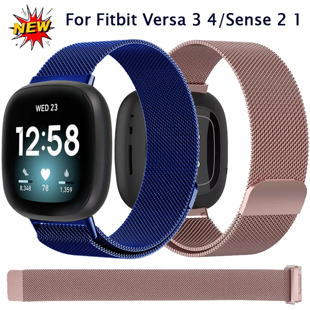 Milanaise-Uhrenarmband für Fitbit Versa 3 4 Sense 2 1 Band, Metall, Edelstahl, Smartwatch, Ersatzarmband, Zubehör