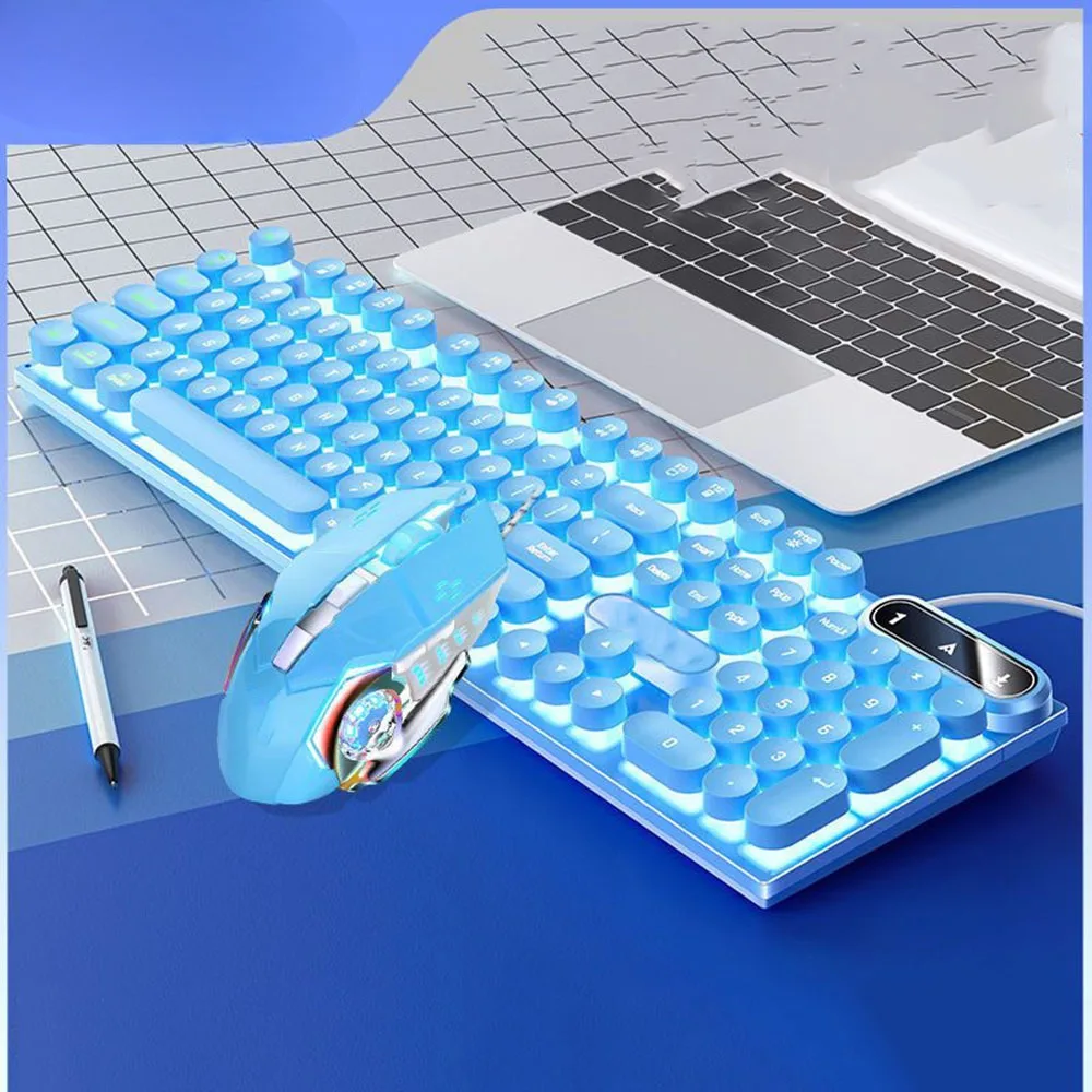 

Retro Typewriter Mechanical Keyboard – 104-Key, Blue Switch, Round Keycaps, LED Backlit, USB Wired for Gaming & Typing