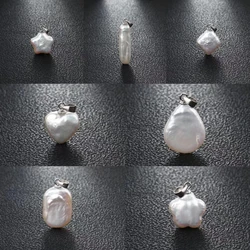 New Fashion Natural Freshwater Multiple Shape Baroque White Pearl 925 Sterling Silver DIY Pendant Buckle For Women Girls Jewelry