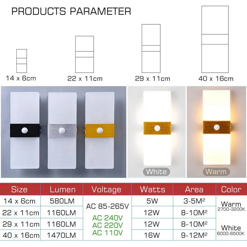 Imagem -05 - Led Motion Sensor Light Alumínio Acrílico Lâmpada de Parede Smart Sensing Luzes para Corredor Escada Quarto Corredor Ac85265v