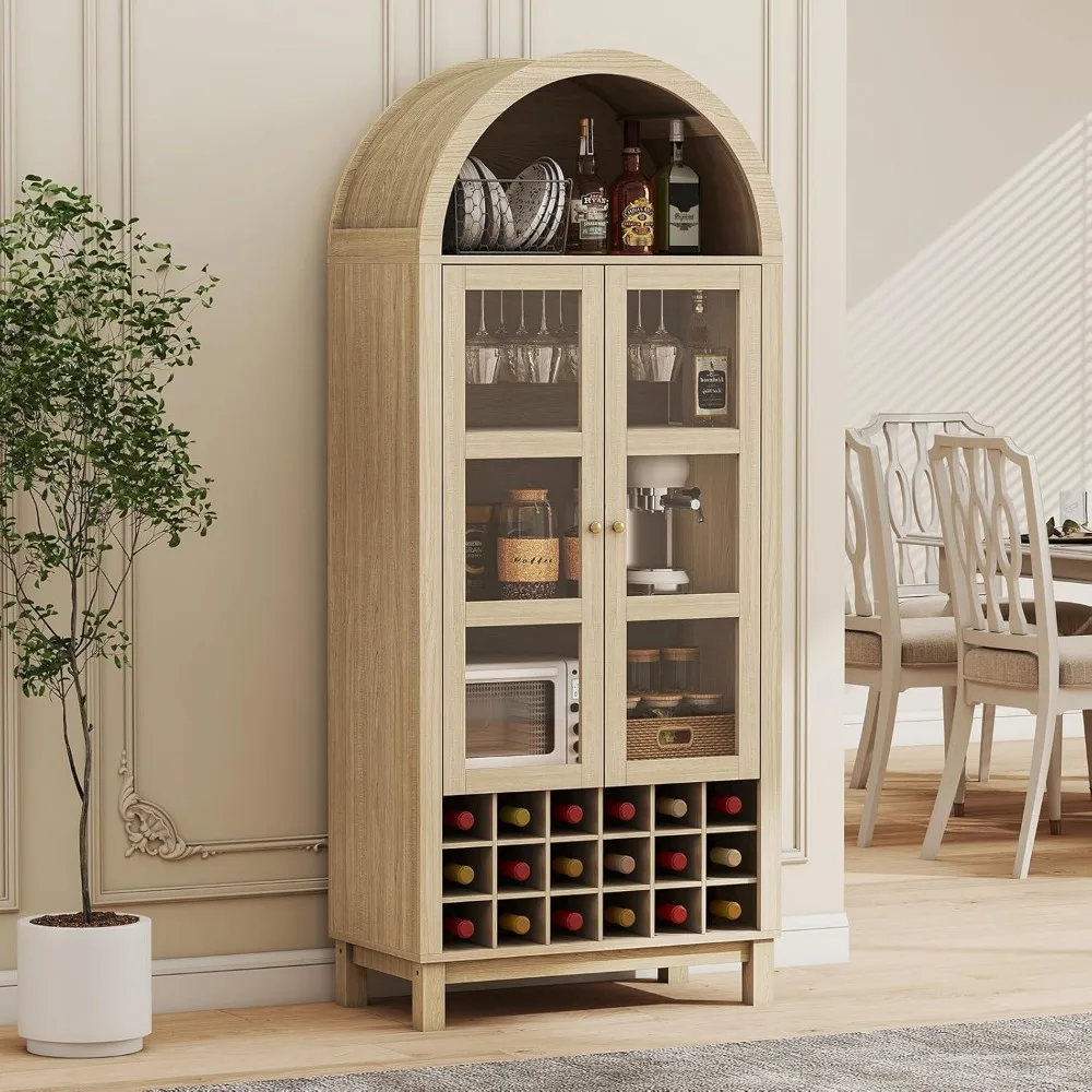 

EAG 72 Tall Arched Wine Cabinet with Glass Door, Rustic Coffee Bar Storage Cabinet with Wine Rack, Storage Shelves Large Liquor