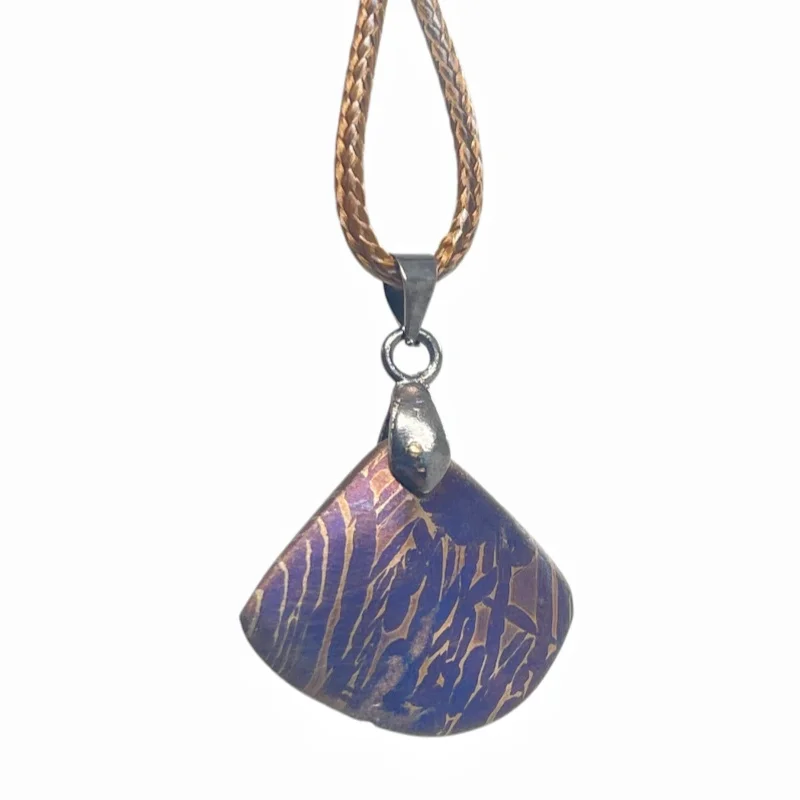 Handmade Muonionalusta Meteorite Fan Slice Color Etched Pendant Unique Necklace Gift For Men Women LK488