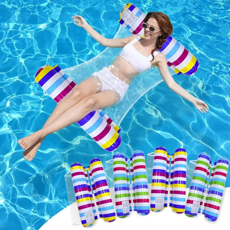 Flotador Inflable para Piscina, Colchón Flotante Plegable a Rayas, Hamaca Acuática, Flotador Individual Tipo Sillón