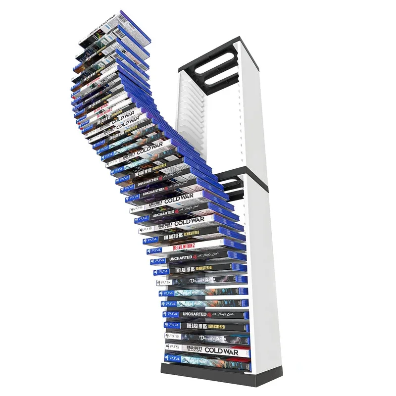 Double-Layer Disc Holder for PS5/PS4/Switch/Xbox - Compact Shelf Organizes 24+ Game Cases